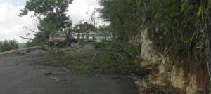 Part of a road block at Casava Pond,St Catherine, Jamaica on Monday 17th March 2014. Residents blocked the road with rocks and trees in protest at lack of piped water. Police helped to clear the block which made national news that night.