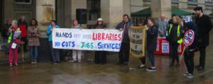Rally against library cuts outside Birmingham Council House